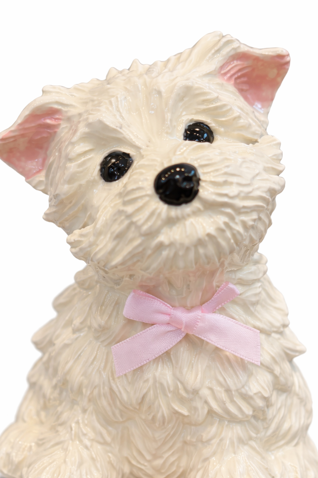 Vintage Terrick White Puppy Dog Figurine | Pink Bow Shabby Chic Decor