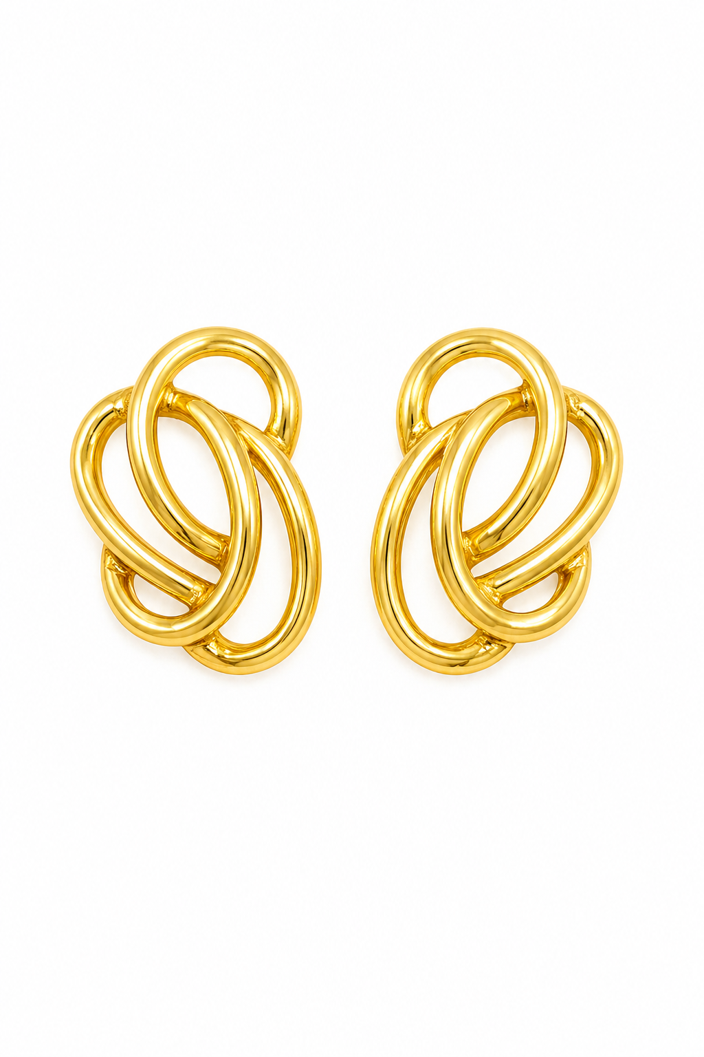 1990s Gold Tone Intertwined Knot Stud Earrings | Vintage Statement Earrings
