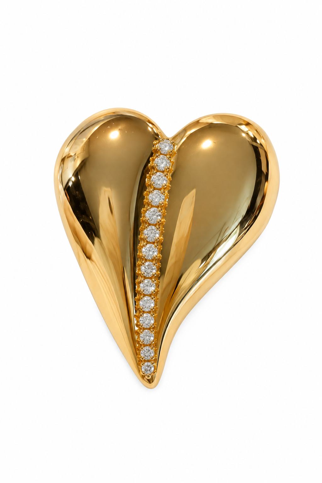 Vintage 1980s Gold-Tone Puffed Heart Rhinestone Statement Brooch