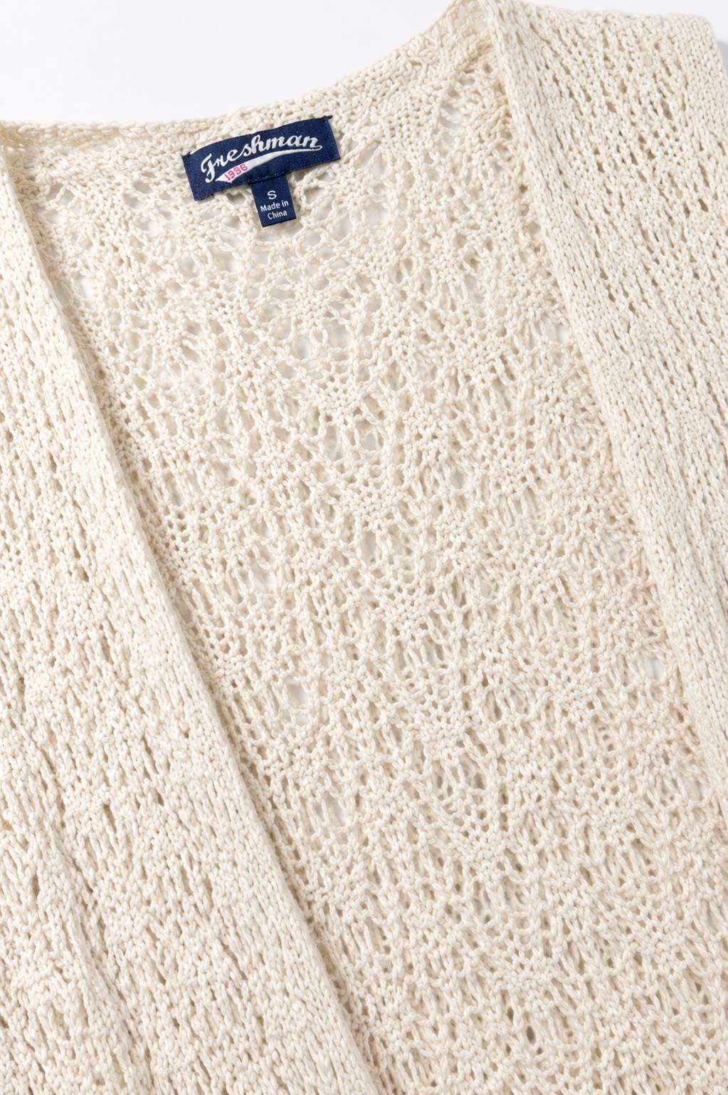 Cream Crochet Knit Long Sleeveless Duster Cardigan | Size Small