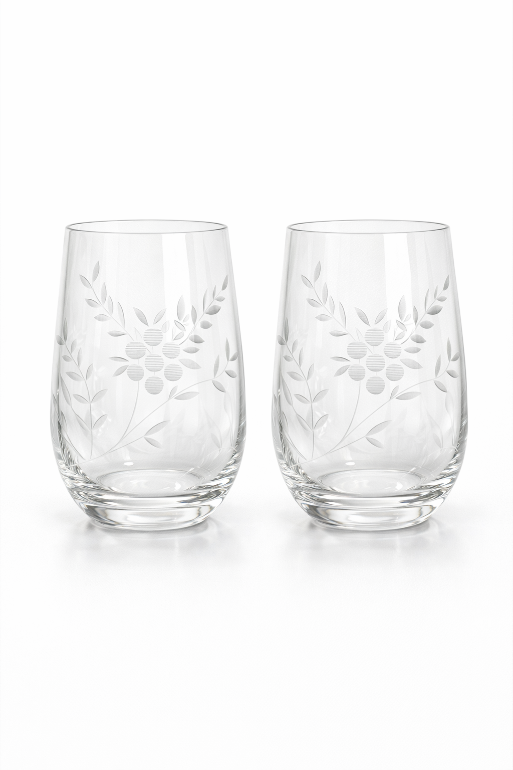 Set of 2 Etched Floral Drinking Glasses | Vintage-Inspired Botanical Tumblers