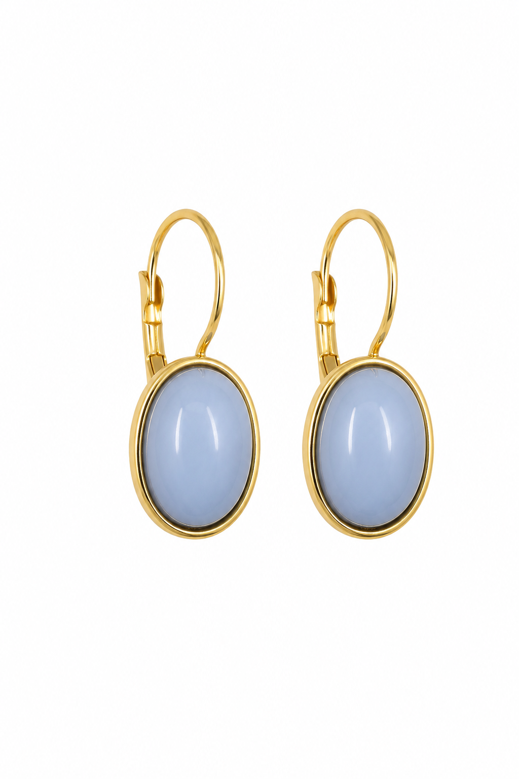 Vintage 1970s–1980s Blue Cabochon Gold Tone Drop Earrings Leverback Dangle Earrings