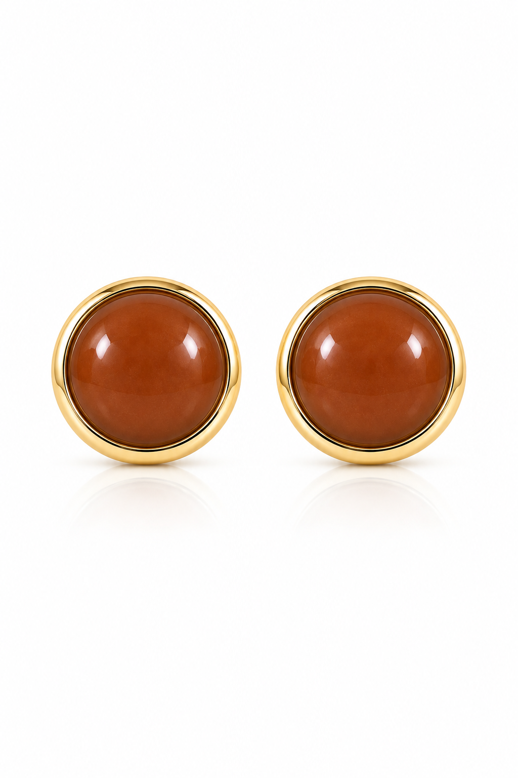 Retro 1970s–1980s Chunky Gold-Tone Red-Brown Cabochon Round Button Stud Earrings