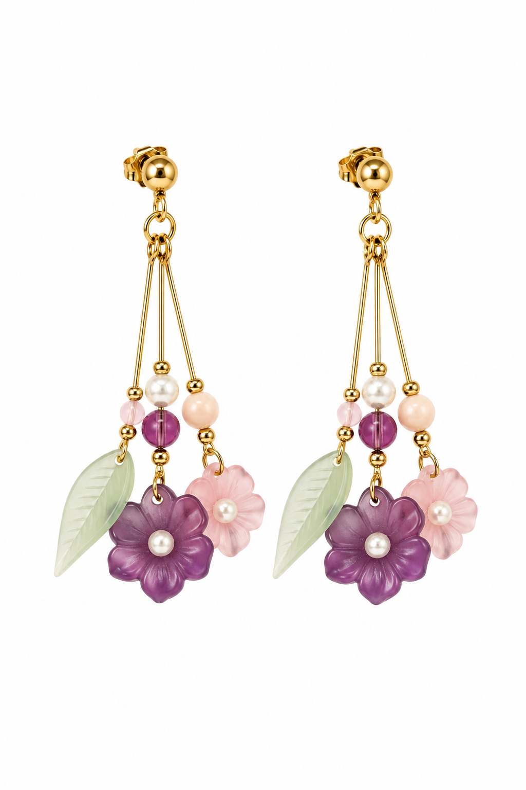 Vintage 1990s Avon “Spring Swing” Floral Dangle Earrings | Purple & Pink Flower Earrings | 2.5” Statement Earrings