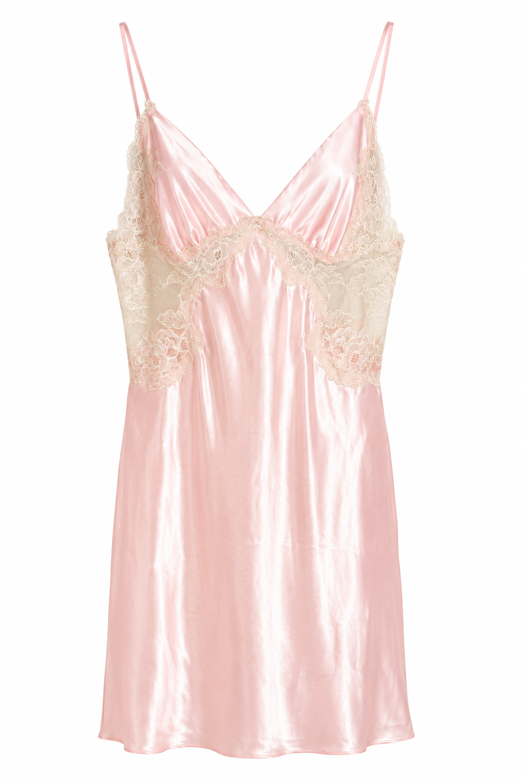 Vintage 1990s Pink Satin Slip Nightgown – Peach Blush Lace Trim Chemise | Size Medium