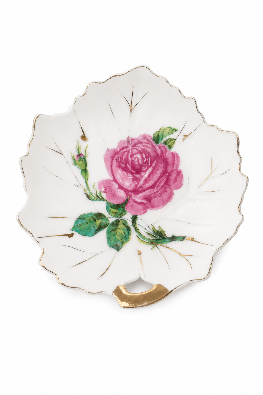 1950s Viceroy China Japan Rose Leaf Dish | Vintage Porcelain Jewelry Dish | Pink Rose Trinket Plate 4.75”