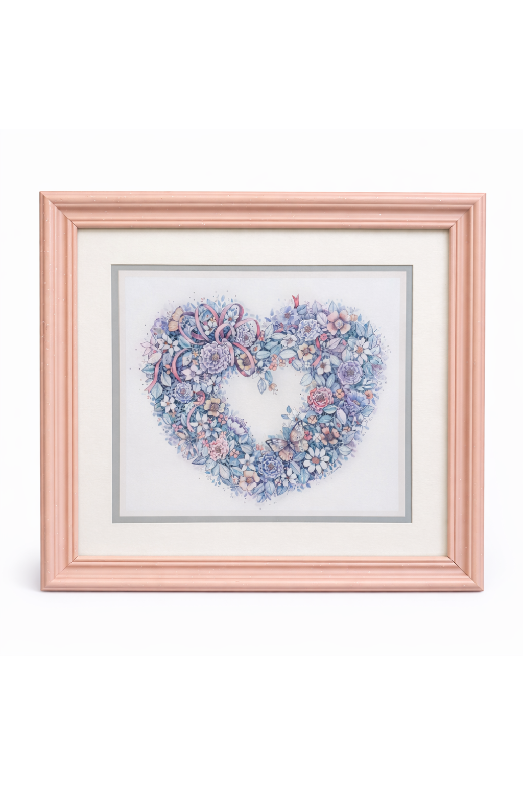 “Petit Jardin Romantique” Pink Floral Heart Shabby Chic vintage Framed Wall Art