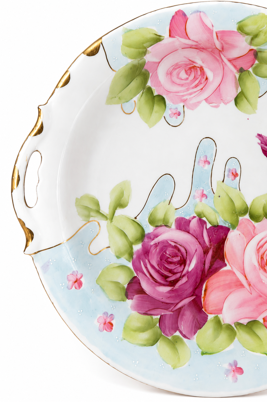 Antique Hand-Painted Japanese Porcelain Rose Bowl with Handles | Late 19th–Early 20th Century
