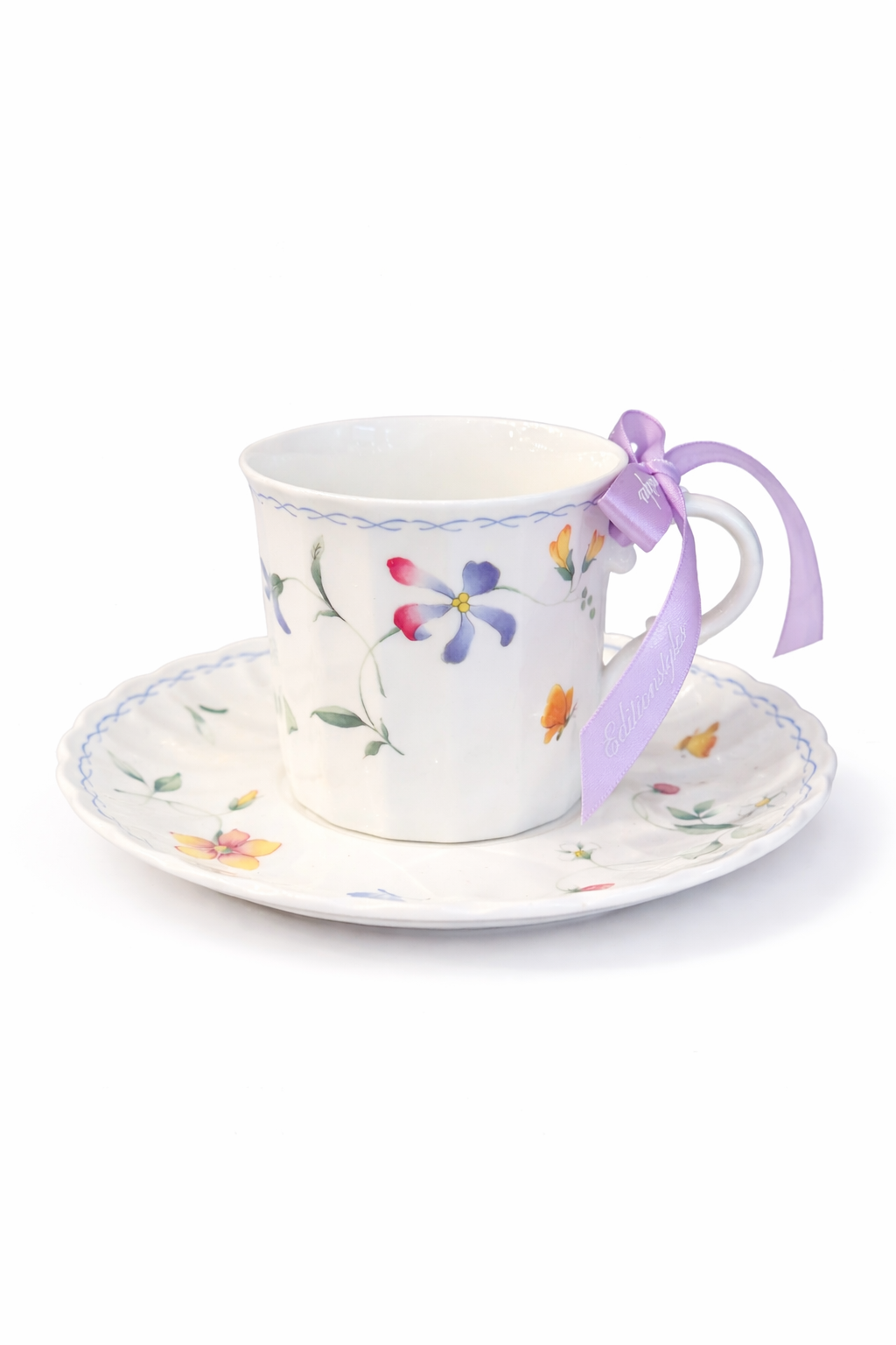 Mikasa Floral Teacup & Saucer | Delicate Garden-Inspired Porcelain Set with Ribbon Detail