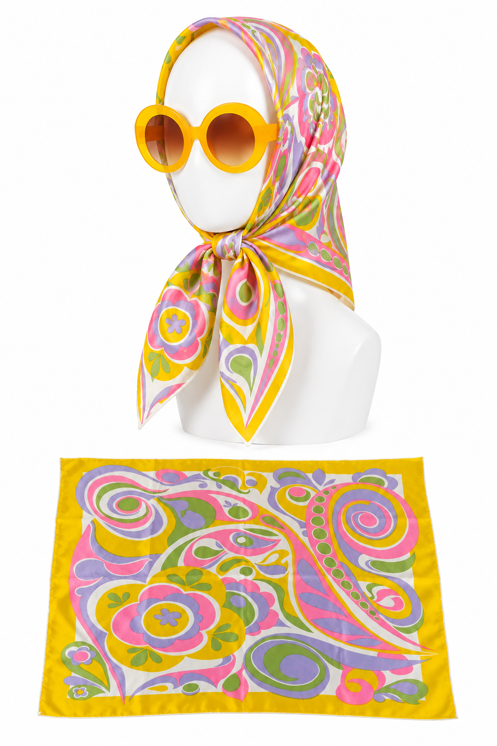 Vintage Floral Statement Scarf | Bright Retro Mod Accessory | Pink Yellow & Lavender