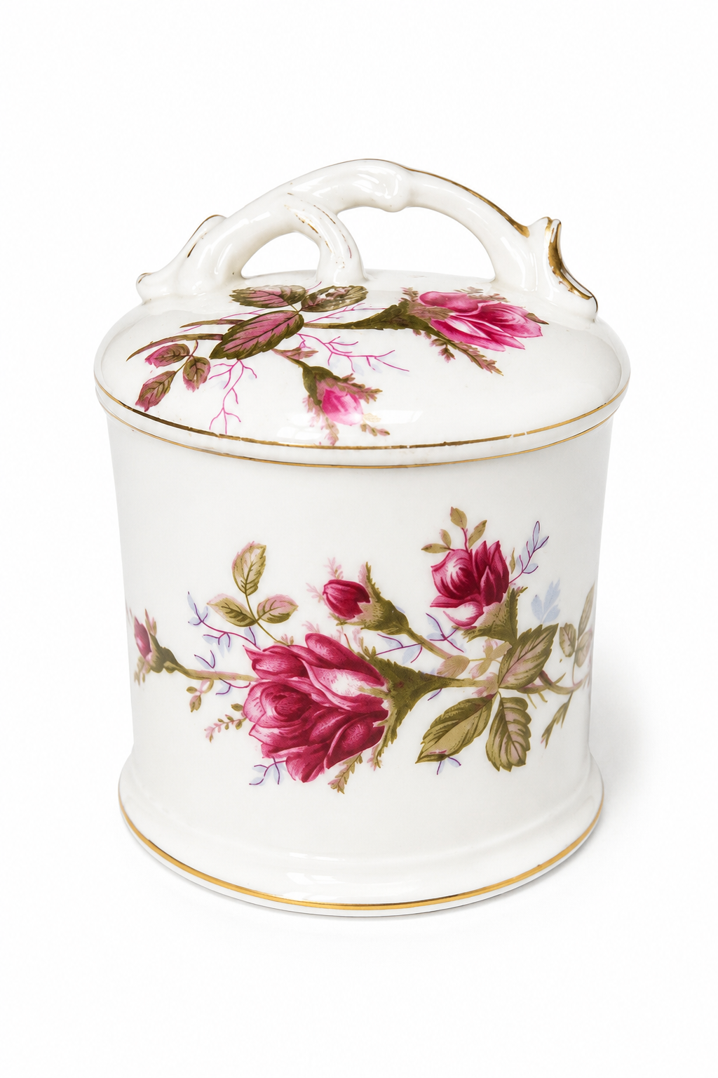 Vintage 1950s Bondware Japan Pink Rose Porcelain Lidded Vanity Jar