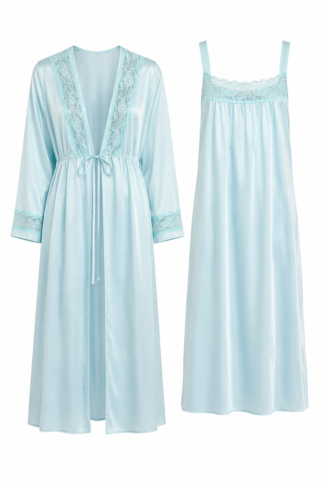 Vintage Nicam Blue Nightgown & Robe Set | Made in USA | 2-Piece Nylon Lingerie | Small/Medium