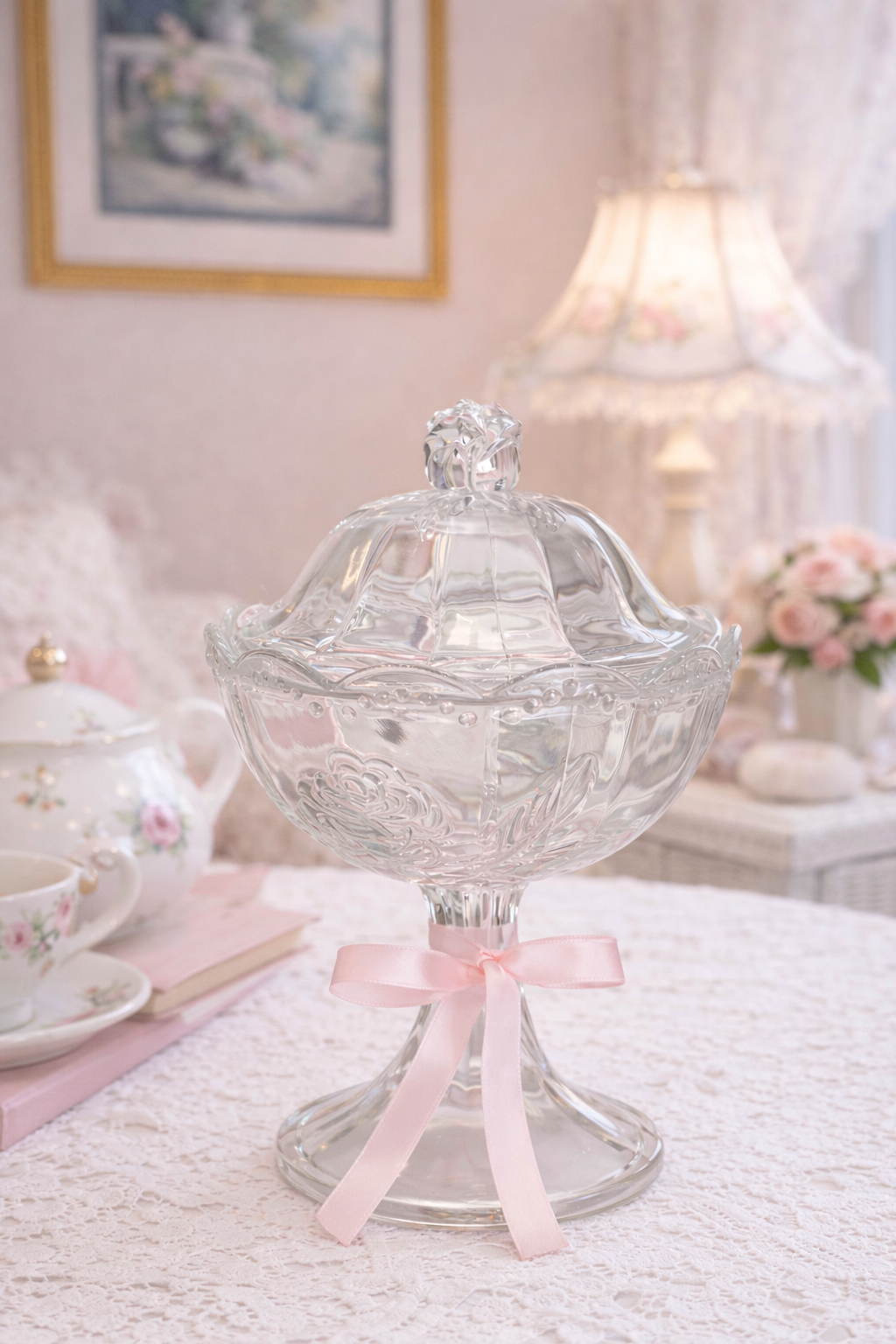 Vintage Bohemia Crystal Lidded Candy Dish | Made in Czechoslovakia, Pedestal Glass Bowl with Lid, 8” Elegant Dessert Dish