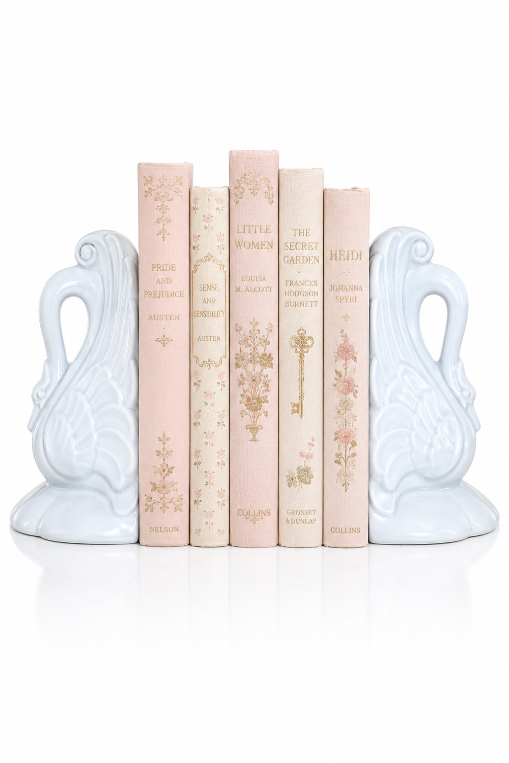 Vintage French Blue Ceramic Swan Bookends – Elegant Romantic Swan Bookend Set of Two