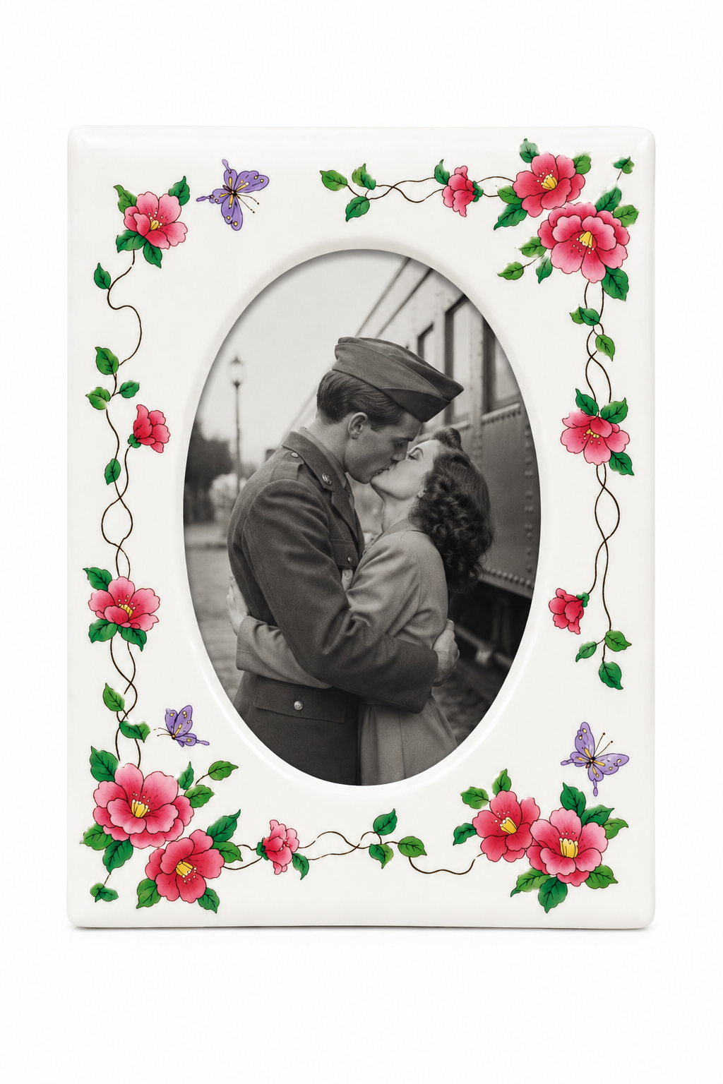 Vintage 1970s Takahashi San Francisco Camille Porcelain Picture Frame | Floral Butterfly Frame | Cottagecore Decor | Romantic Vanity Frame