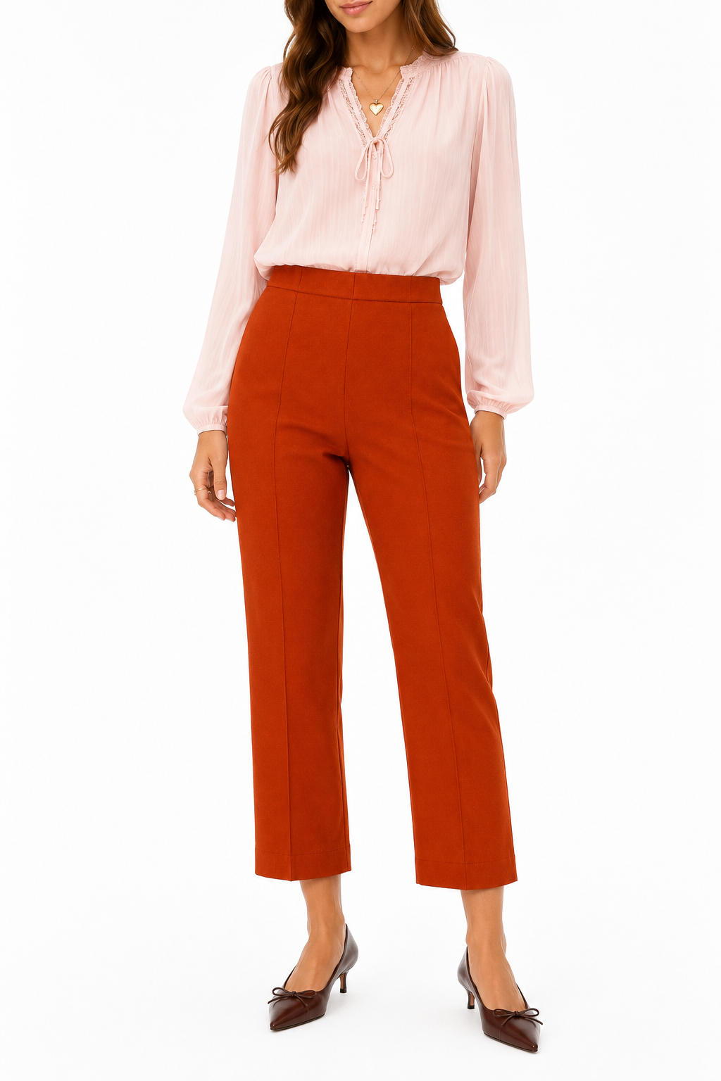 Vintage Sears Burnt Orange Stretch Trousers | Retro High-Waisted Pants – Estimated Size Small