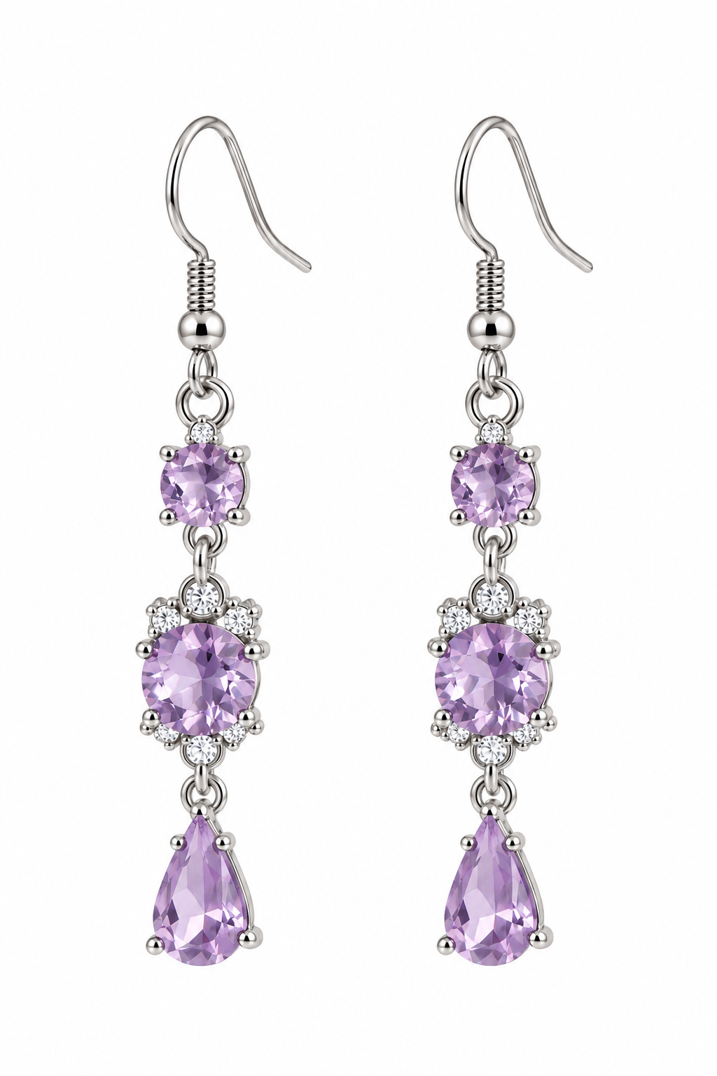 Lavender Purple Crystal Dangle Earrings | Silver-Tone Rhinestone Drop Earrings