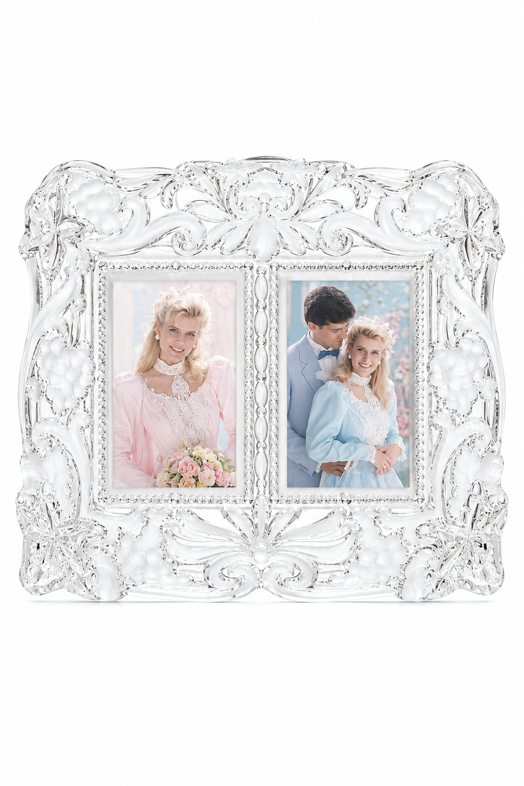 Vintage 1980s Mikasa Germany Crystal Double 3x5 Picture Frame Ornate Floral Scrollwork | 11” x 9.5”