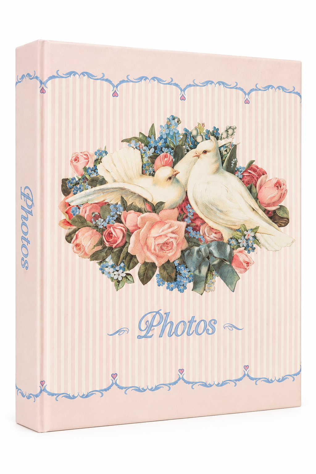 Vintage Pink Dove & Rose Floral Photo Album | Romantic Picture Album with Clear Photo Sleeves