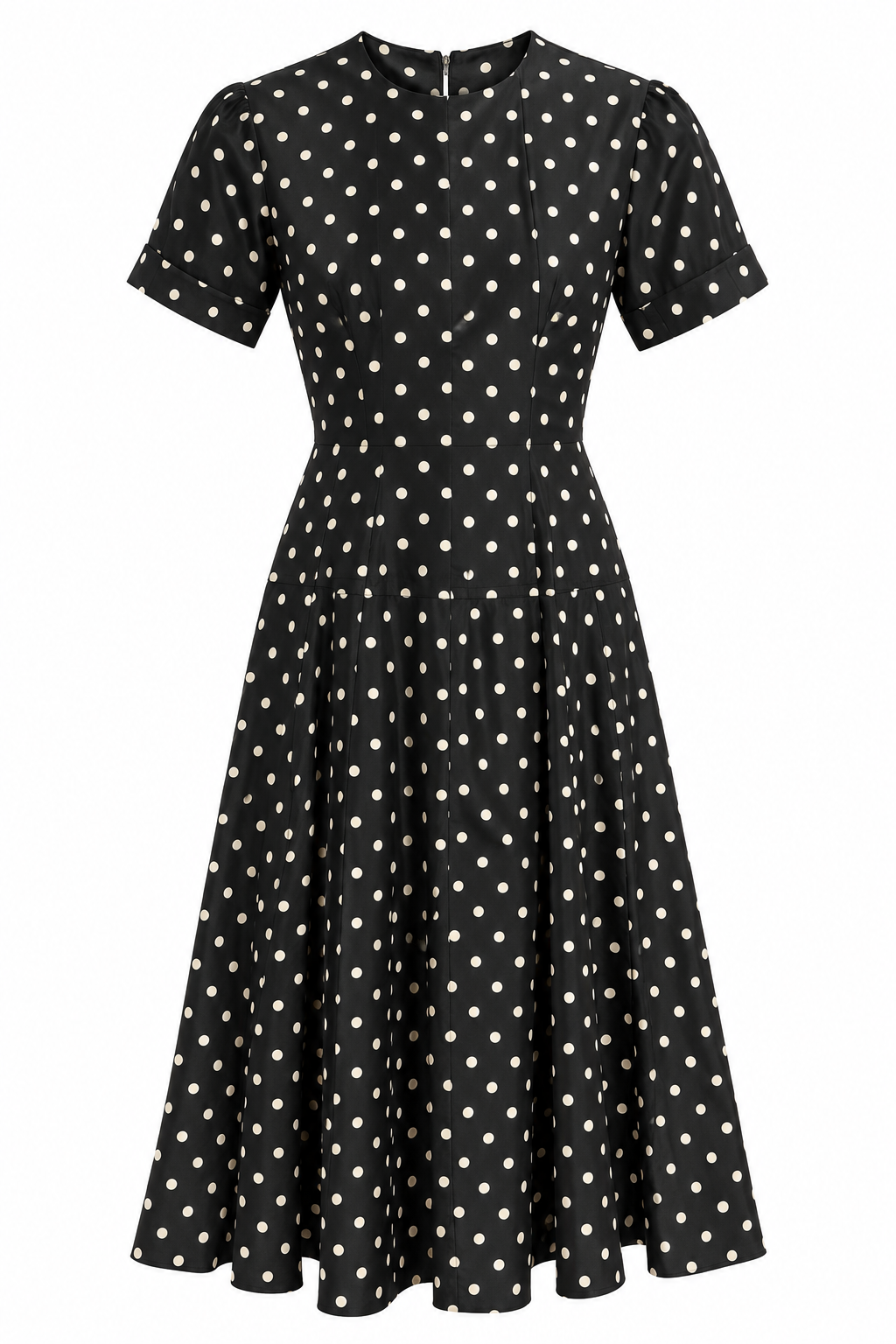 Vintage 1950s–1960s Black & Ivory Polka Dot Fit & Flare Dress | XS/S