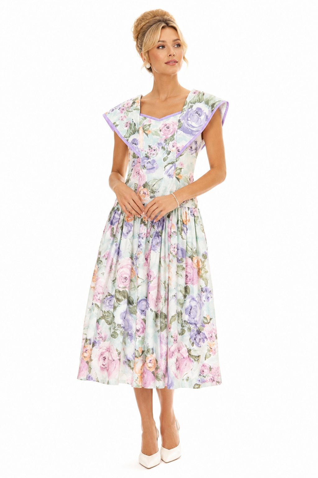 Vintage Sabrino Pastel Floral Midi Dress | Made in USA – Size 14 / Large