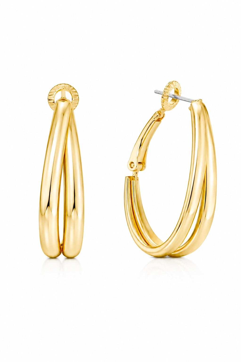 Vintage Gold Tone Oval Hoop Stud Earrings | Classic Minimalist Statement Earrings