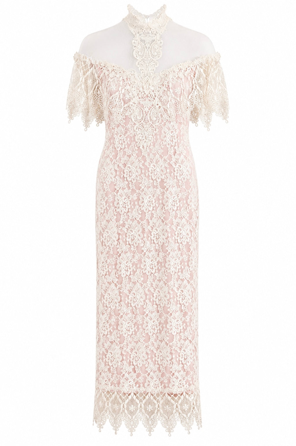 Vintage Loralie Original Blush Pink Lace Off-Shoulder Maxi Dress Size 8