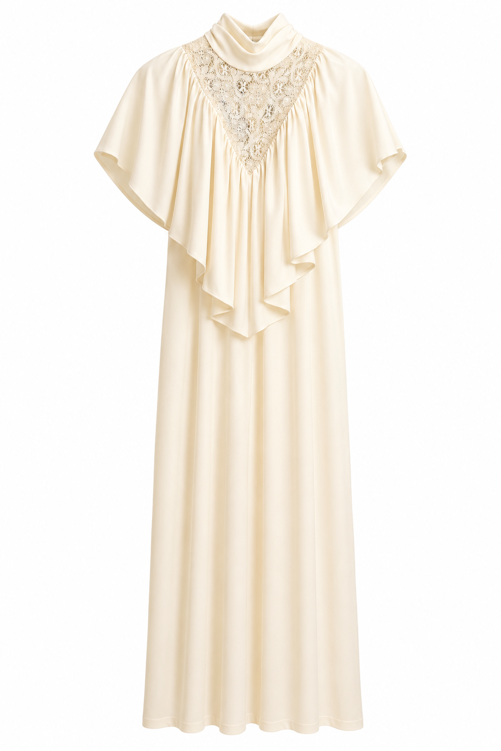 Vintage 1960s–70s Cream Lace Cape Maxi Dress | Romantic Victorian Prairie Goddess Gown | Size 9/10 (Fits Small)
