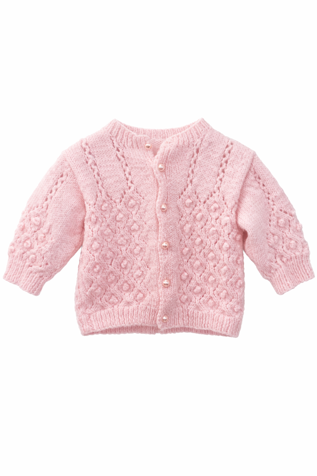 Sweet Peony Heirloom Baby Cardigan | Vintage Baby Pink Hand-Knit Sweater (Approx. 12 Months)