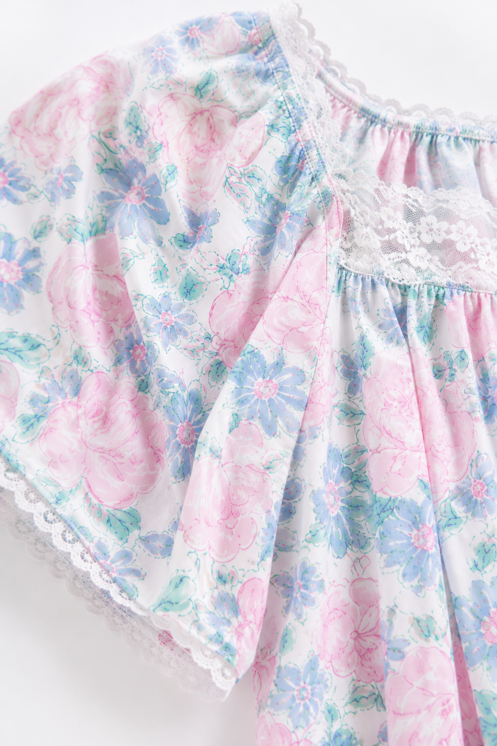 Vintage Pastel Floral Nightgown | Cottagecore Lace Trim Sleep Dress (M 12-14)