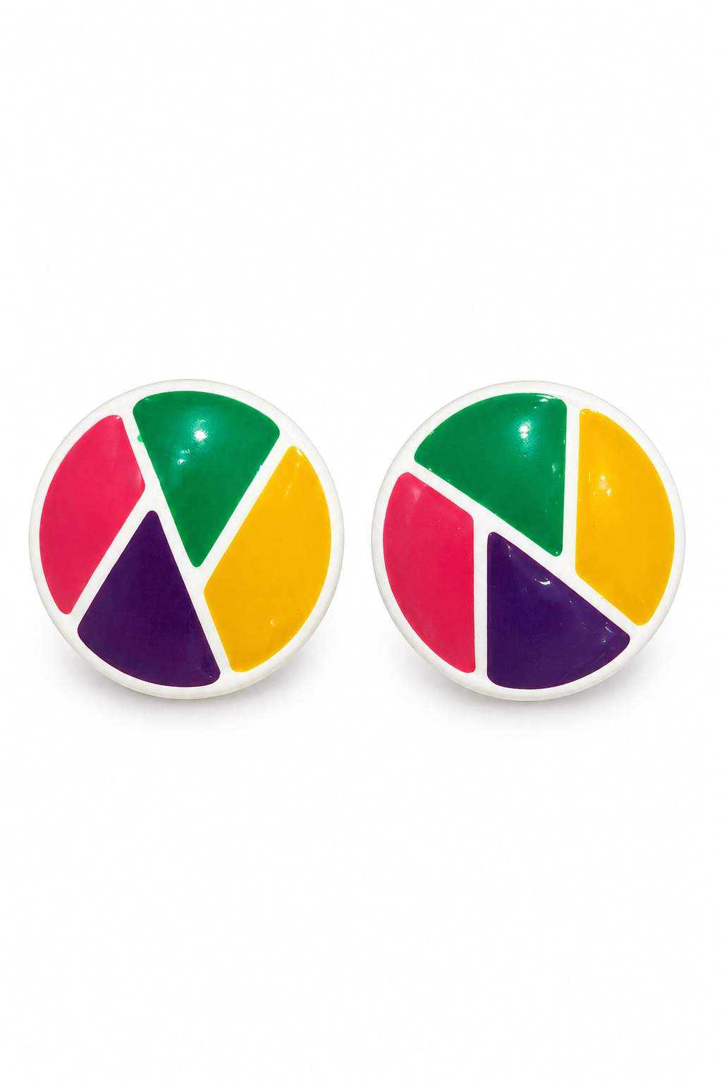 Vintage 1980s Neon Color Block Button Earrings | Retro Statement Stud Earrings