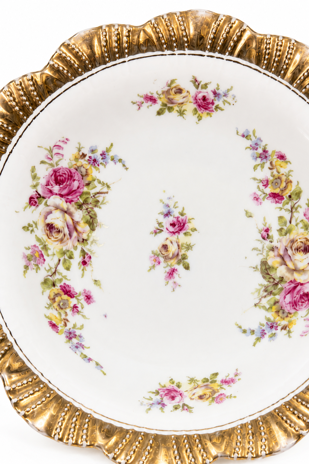 Vintage Floral Gold Rim Porcelain Bowl Plate | Romantic Cottagecore Jewelry Dish