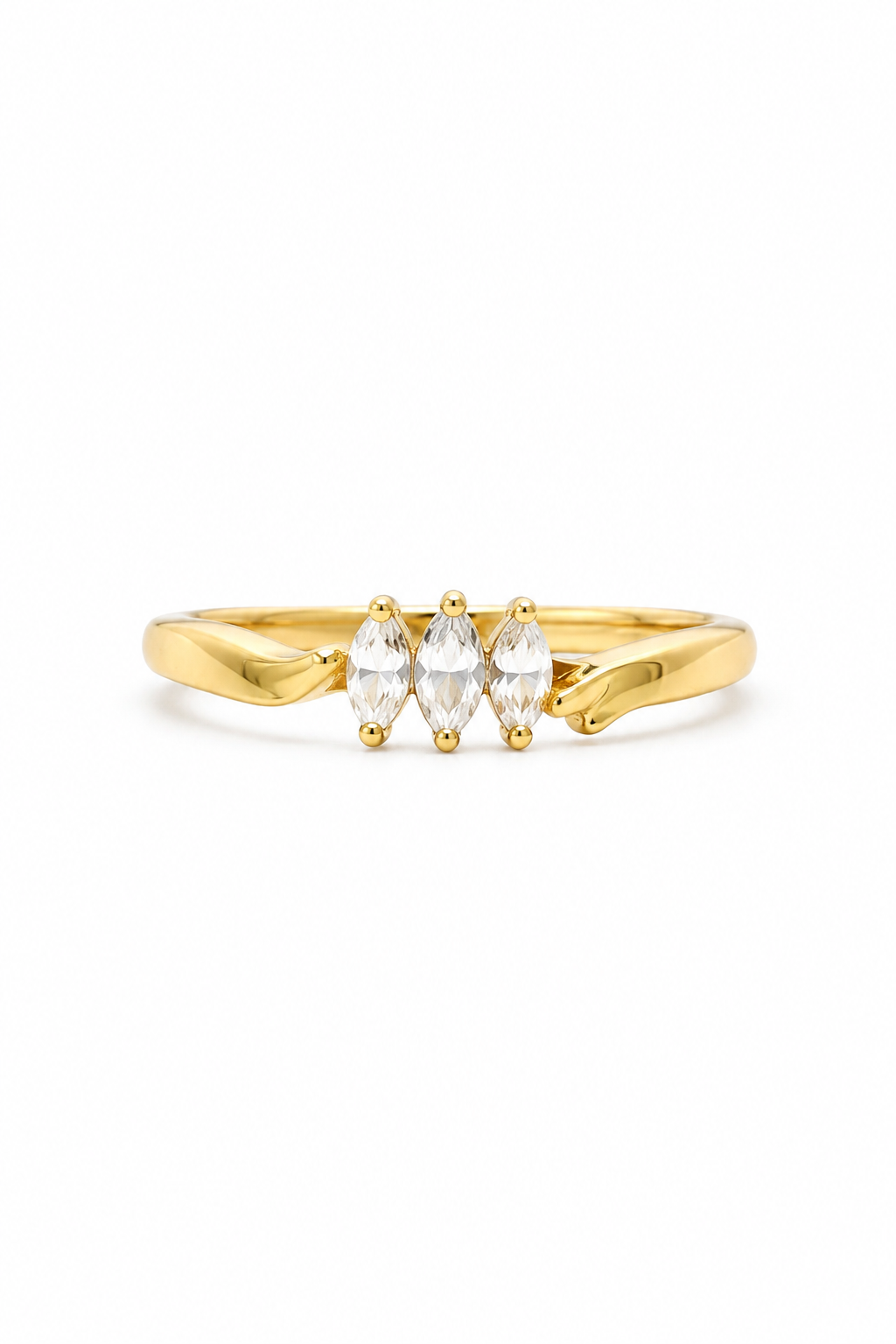Vintage 1980s Yellow Gold-Tone Bypass Ring with Three Marquise Faux Diamonds 7