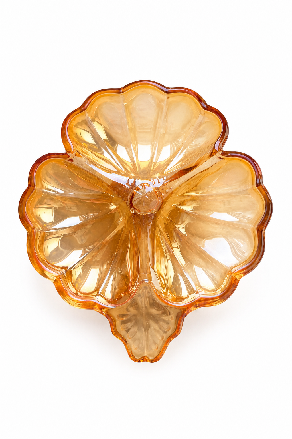 Vintage 1950s Marigold Carnival Glass Three-Leaf Clover Candy Dish | Shamrock Trinket Bowl