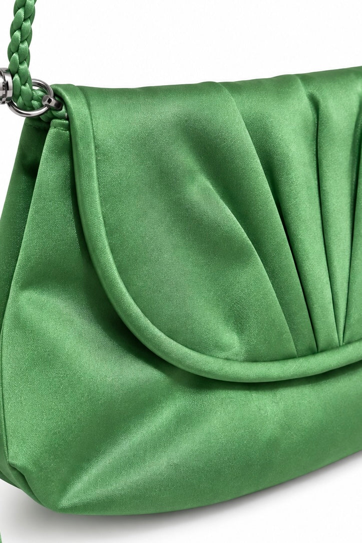 Vintage Green Satin Convertible Clutch Crossbody Evening Bag