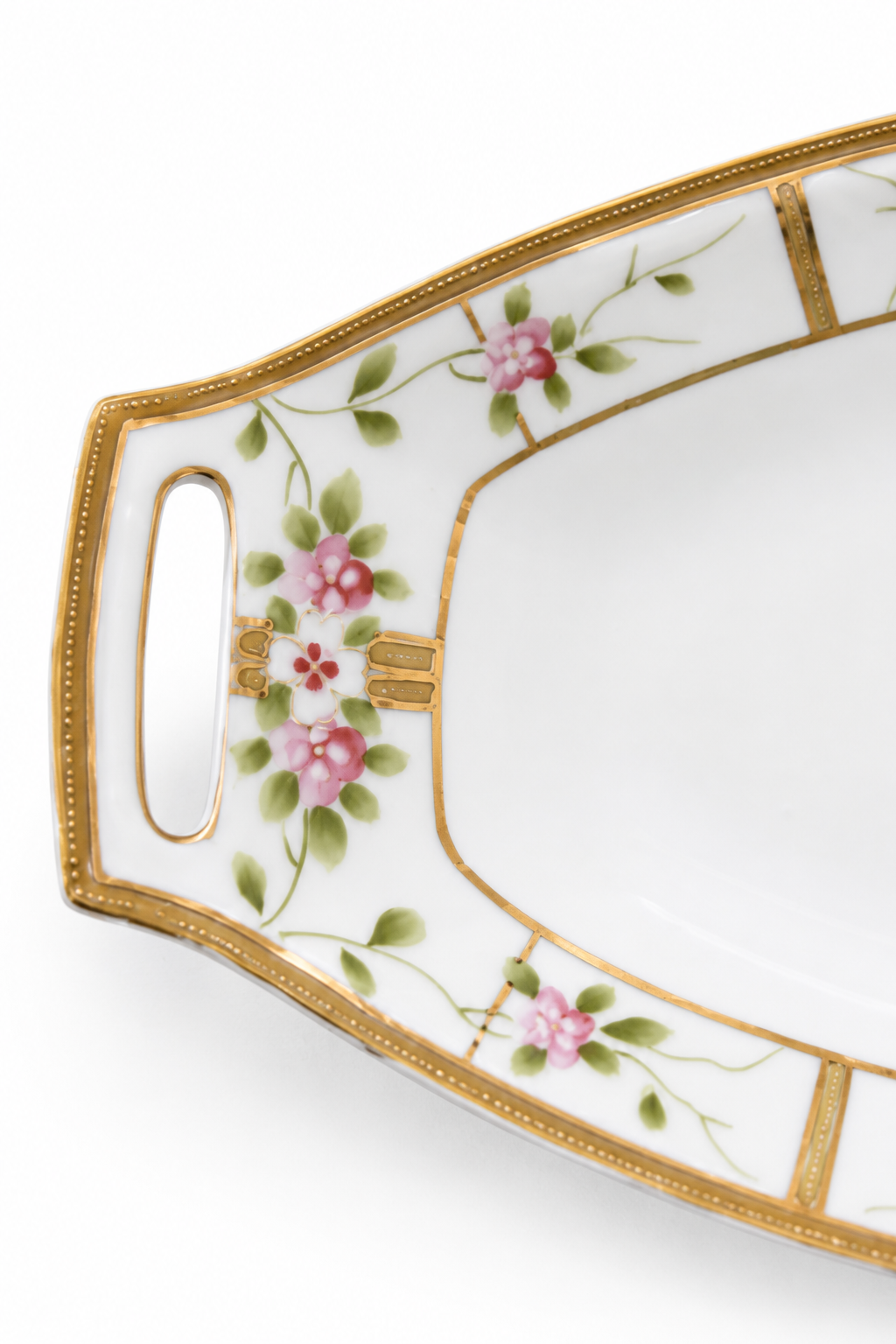 Antique Hand-Painted Nippon Porcelain Oblong Serving Bowl | 1891–1921 | Floral & Gold Gilt