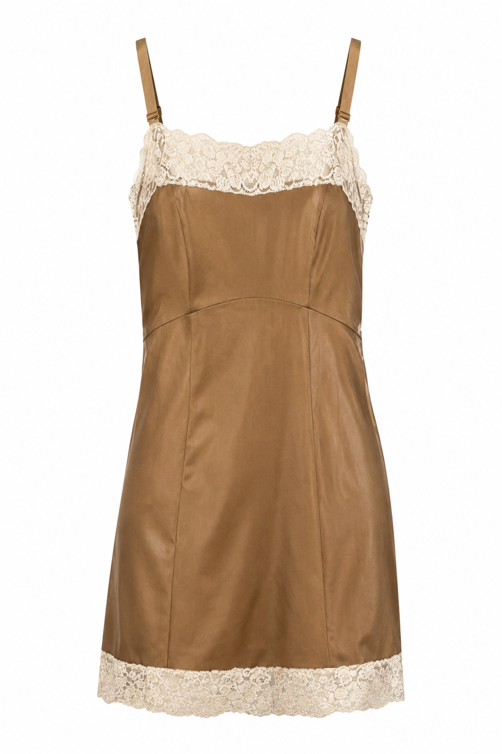 Vintage Nude Brown Nylon Satin Lace Demi Slip – Made in USA | Size 36 S/M