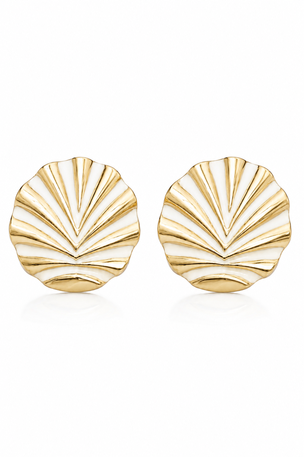 Vintage Gold Tone White Seashell Clip-On Earrings | Coastal Statement Earrings