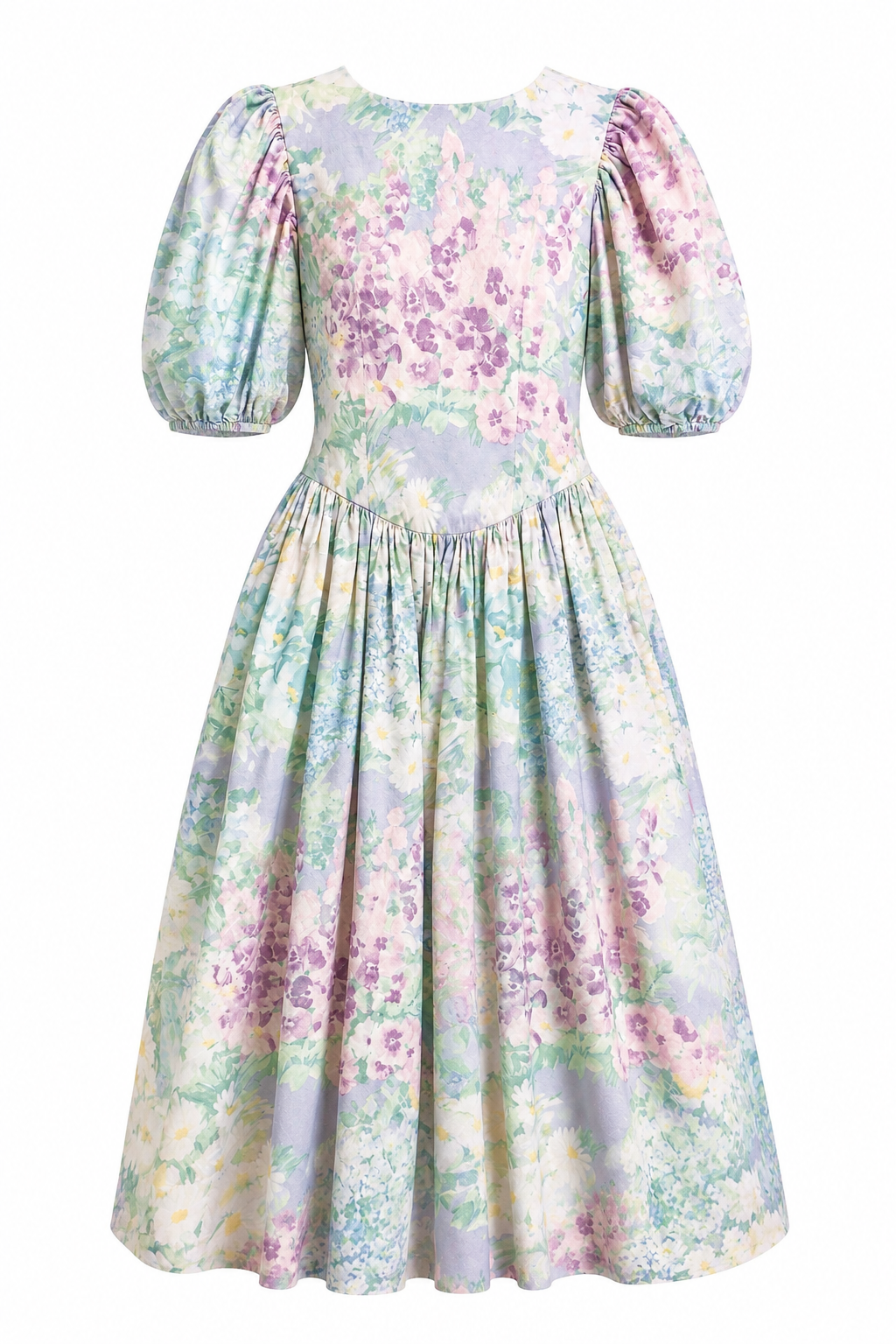 Vintage Handmade Floral Puff Sleeve Midi Dress | Laura Ashley Inspired Cottage Dress | Size Small/Medium