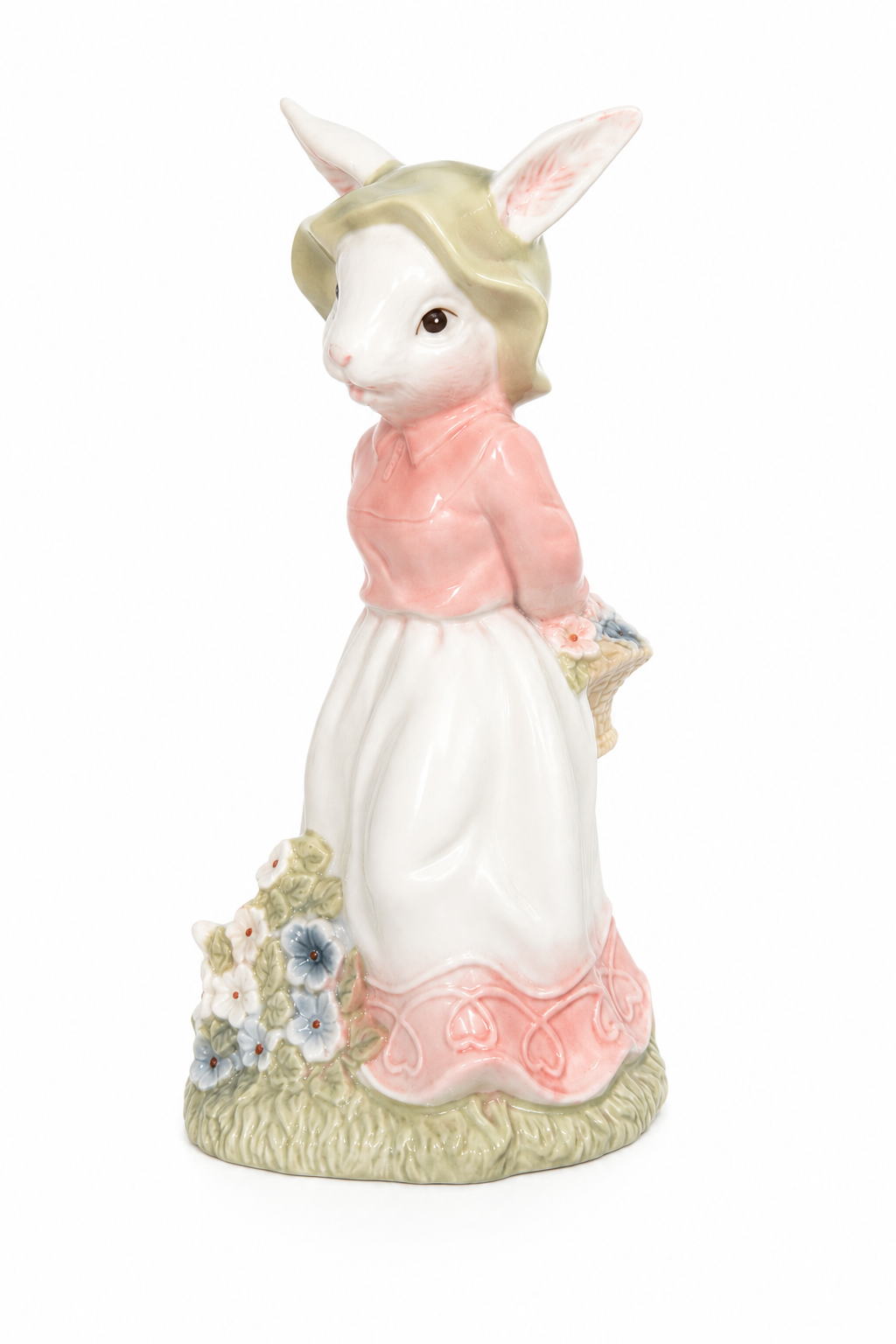 Vintage 1980s–90s Cottagecore Bunny Rabbit Figurine – Pink Floral Garden Decor