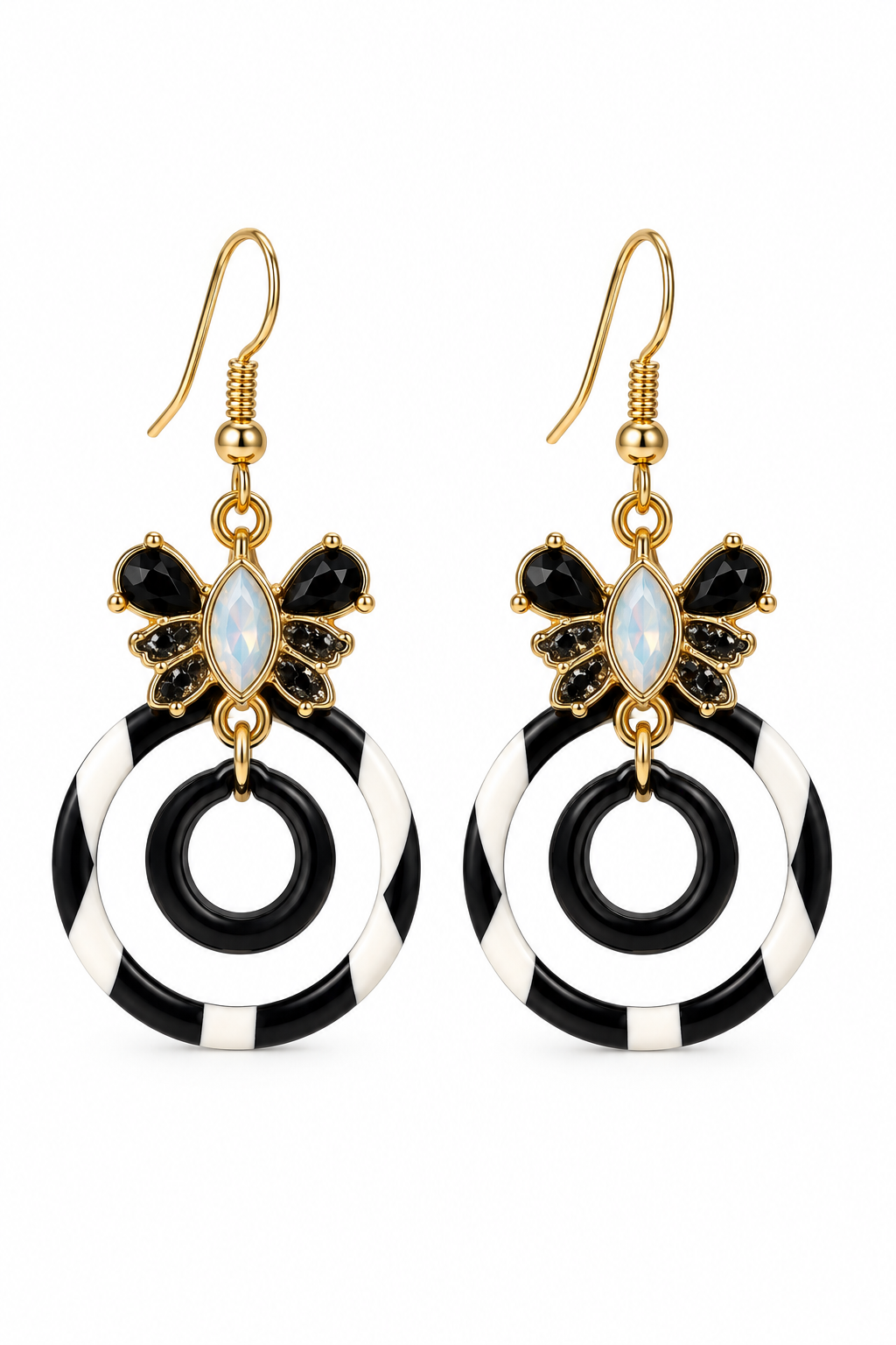 1960s Mod Inspired Black & White Statement Dangle Earrings – Retro Geometric Drop Earrings – 2”