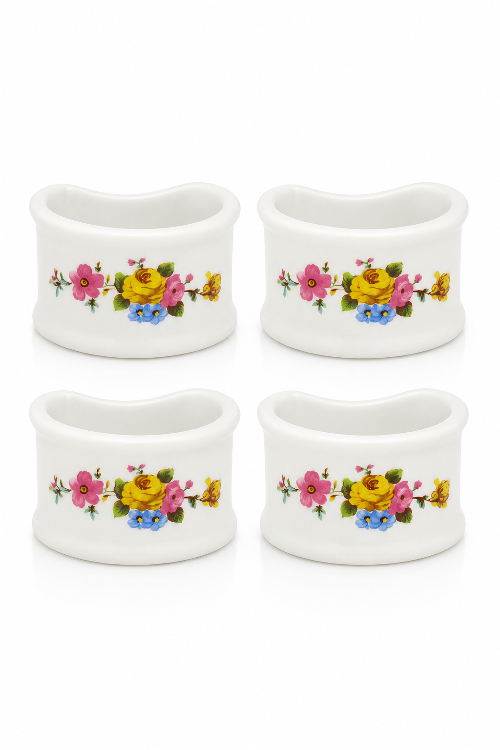 Vintage 1980s Somerset Porcelain Floral Napkin Rings | Set of 4 White Porcelain Napkin Holders | Cottagecore Table Décor