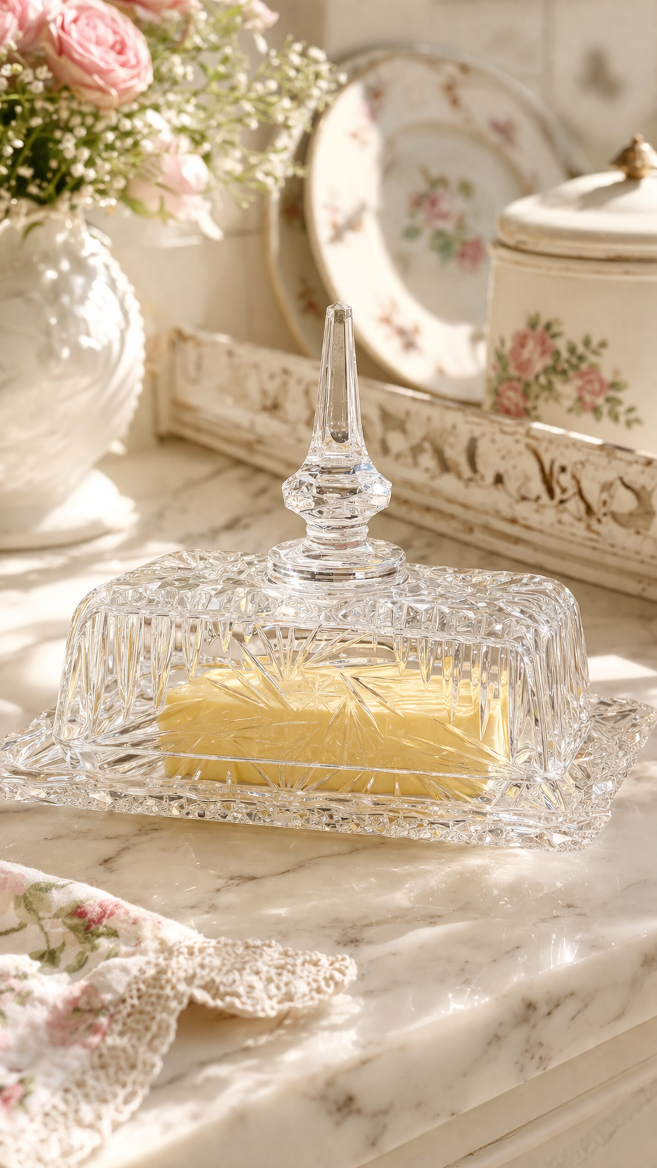 Vintage American Cut Glass Butter Dish (1960s–1980s) | Elegant Crystal Serveware, Made in Germany