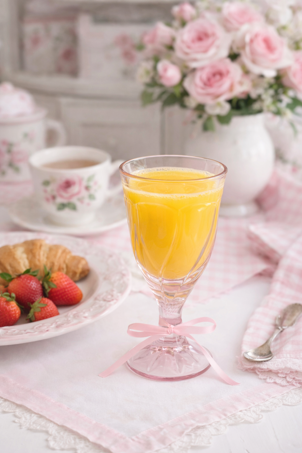 Blush Petal Goblets | Vintage Pink Stemware Glasses (Shabby Chic Cottagecore Barware, Set of 4)