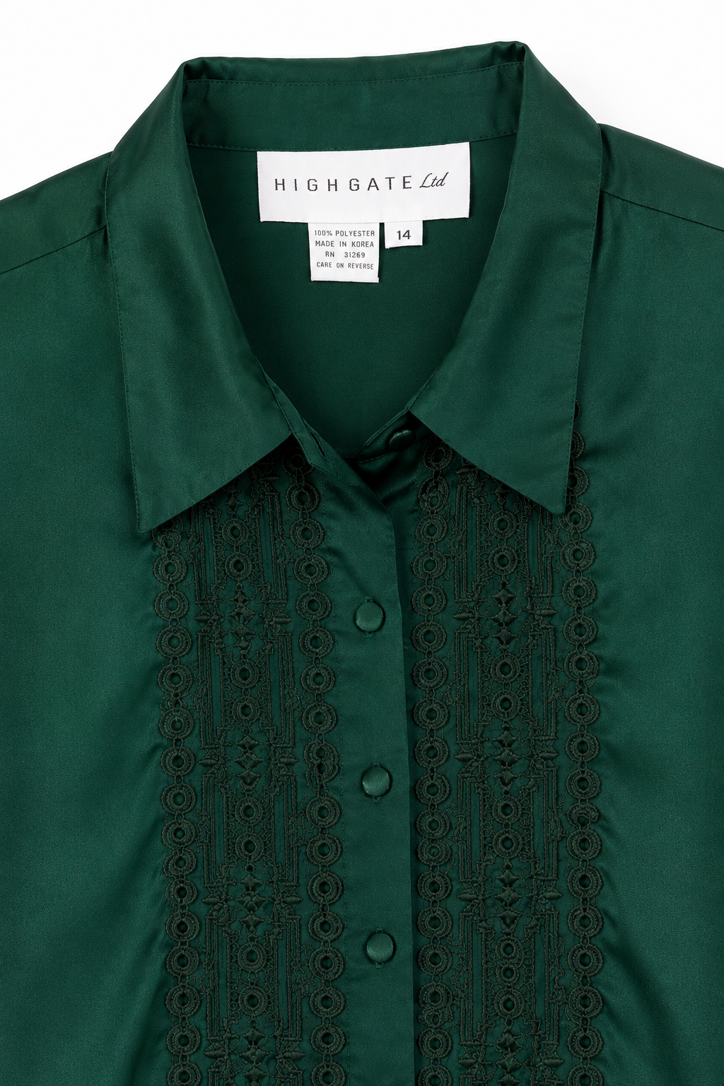 Vintage Highgate LTD Emerald Green Button-Up Blouse | Size 14 / Modern L–XL