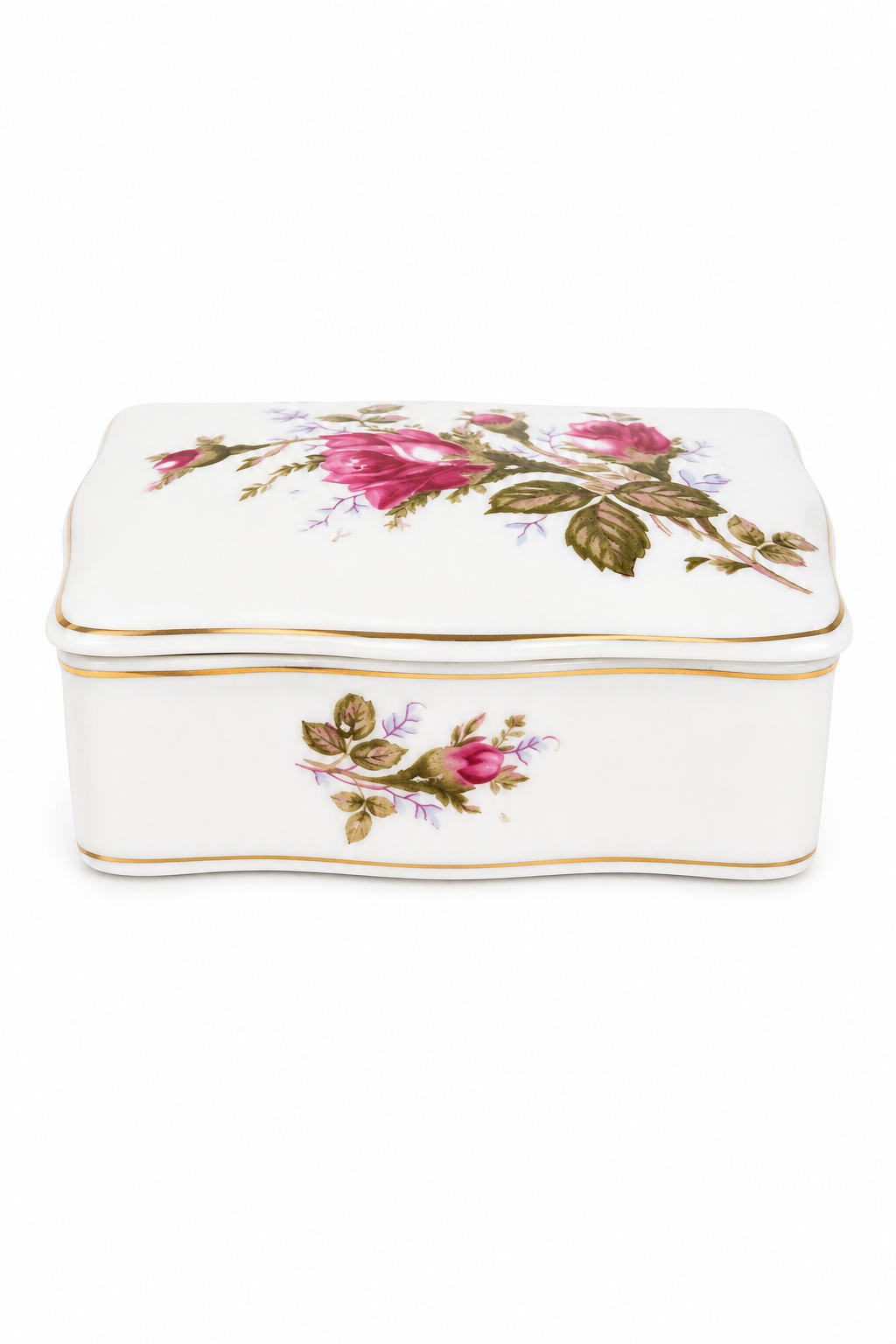 Vintage 1950s Pink Rose Porcelain Vanity Trinket Box
