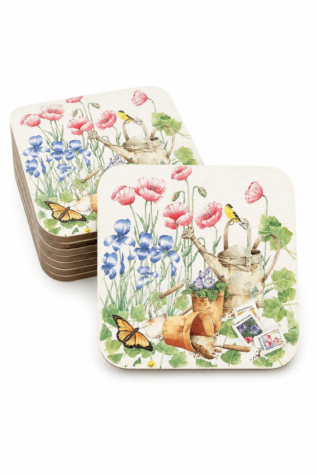1996 Legacy Publishing Group Spring Garden Coaster Set | Vintage Set of 6 Cork-Backed Coasters | Made in USA