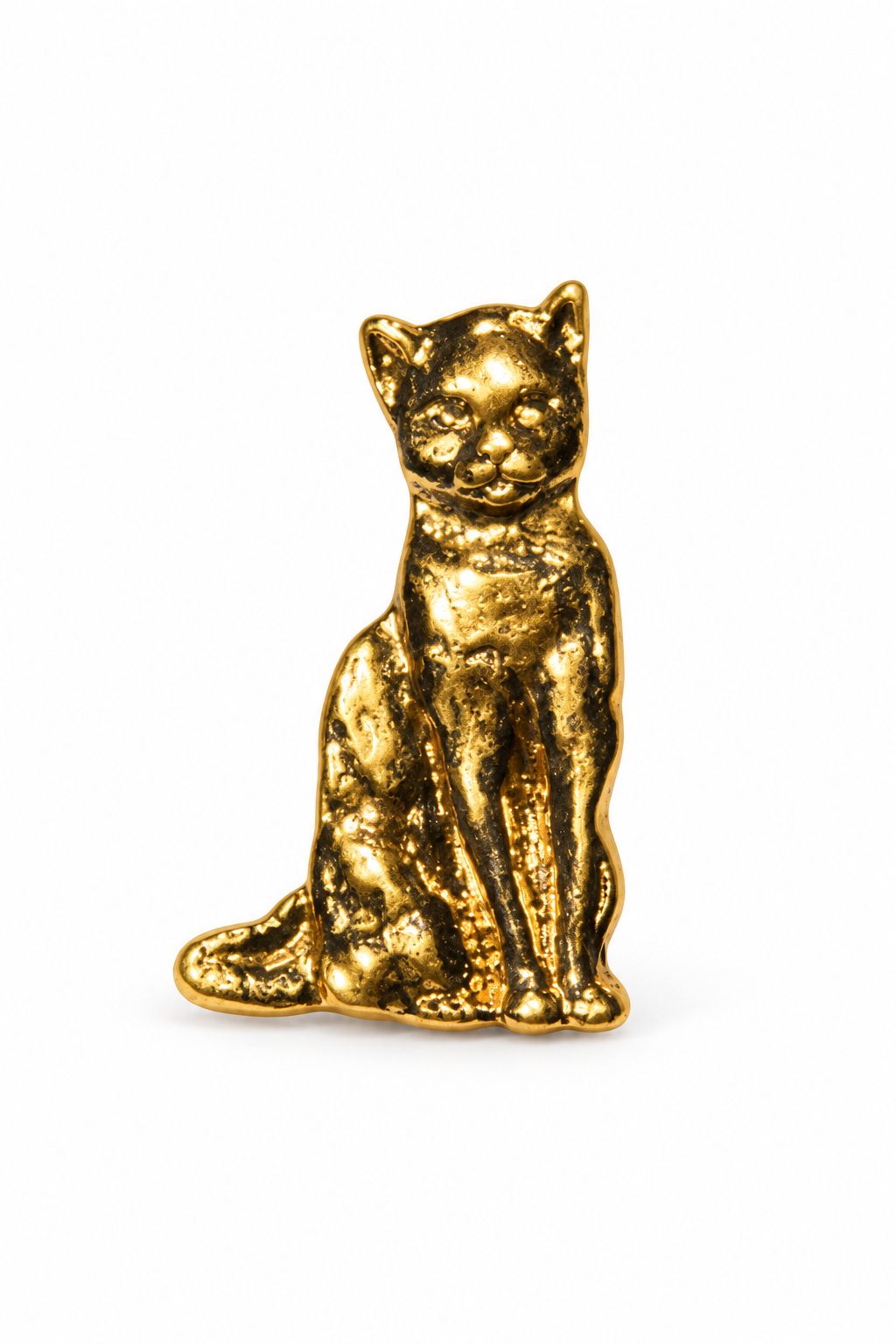 Vintage 1980s–1990s Textured Gold-Tone Sitting Cat Brooch Pin – 1”