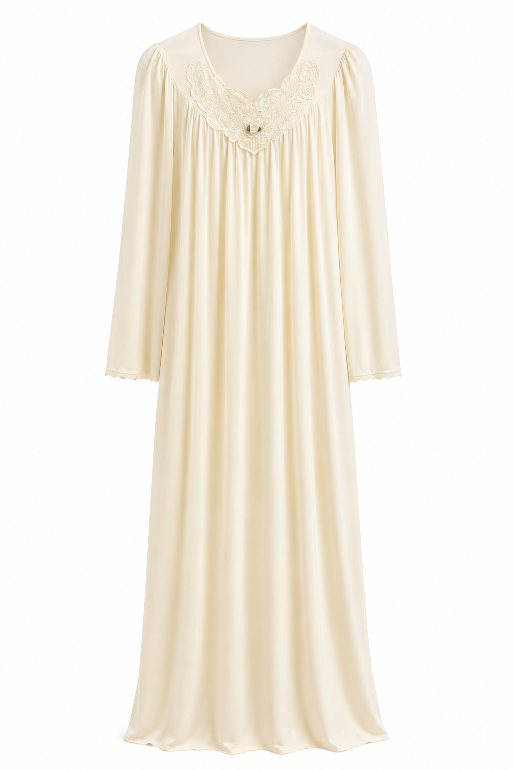 Vintage Shadowline Cream Nylon Nightgown | Full-Length Romantic Lace Gown | Size Medium