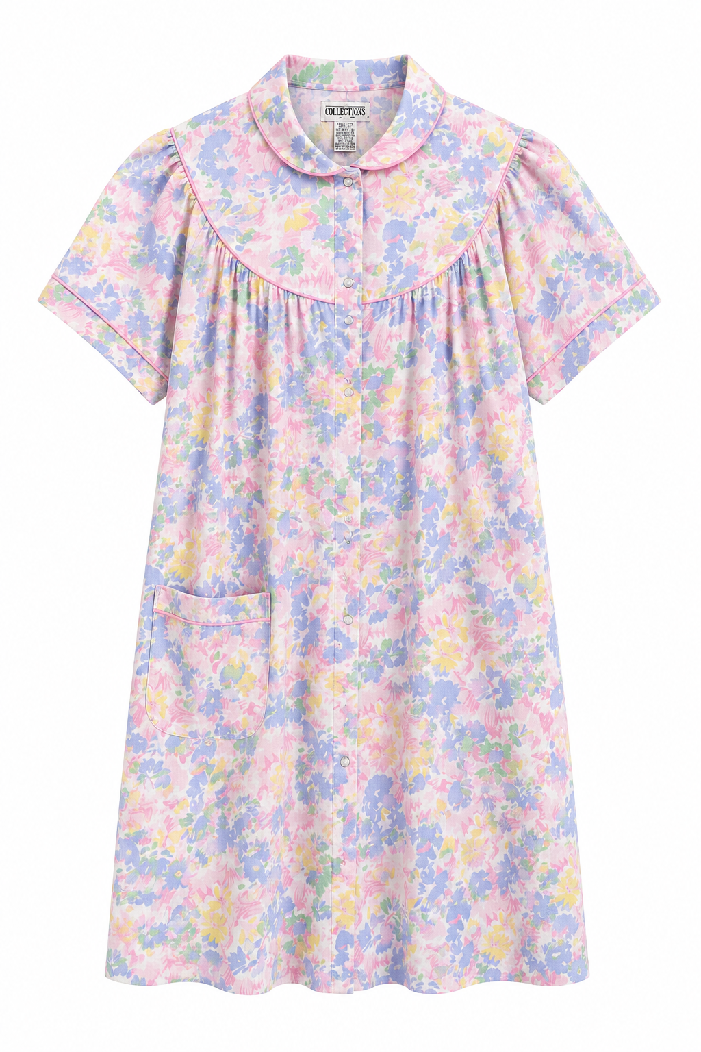 Vintage Collections Pastel Floral Housecoat | Cottagecore Button Front Lounger | Size Medium (12–14)